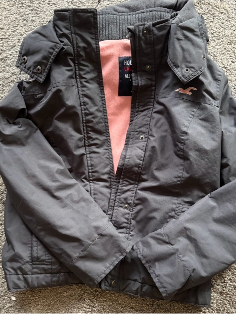 Hollister Charcoal Jacket with Pink Lining